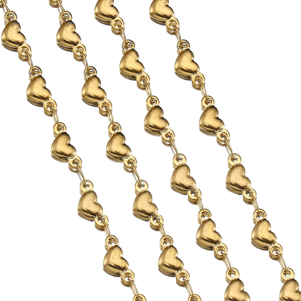 1Meter Stainless Steel Gold Love Heart Link Chain DIY Jewelry