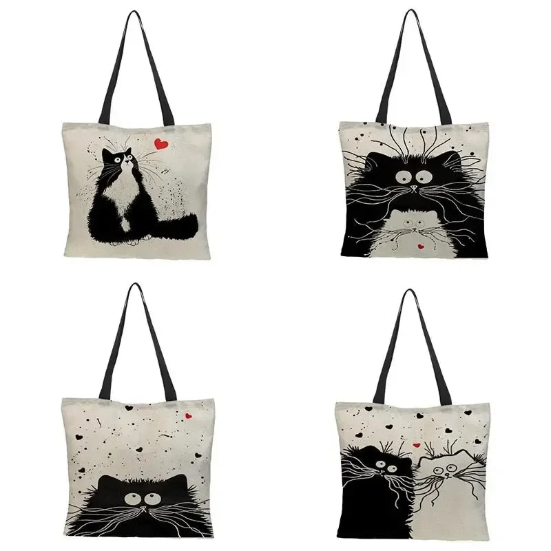 Canvas Bag High-Definition Digital Printed Shopping Bag Cat Pattern Environmentally Friendly And Portable Linen Bag