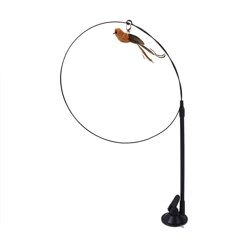 Cat Toys Simulated Bird  Feather Cat Teasing Stick Epoxy Sucker Steel Wire Long Rod  Cat Self Hi No Harmful Ingredients