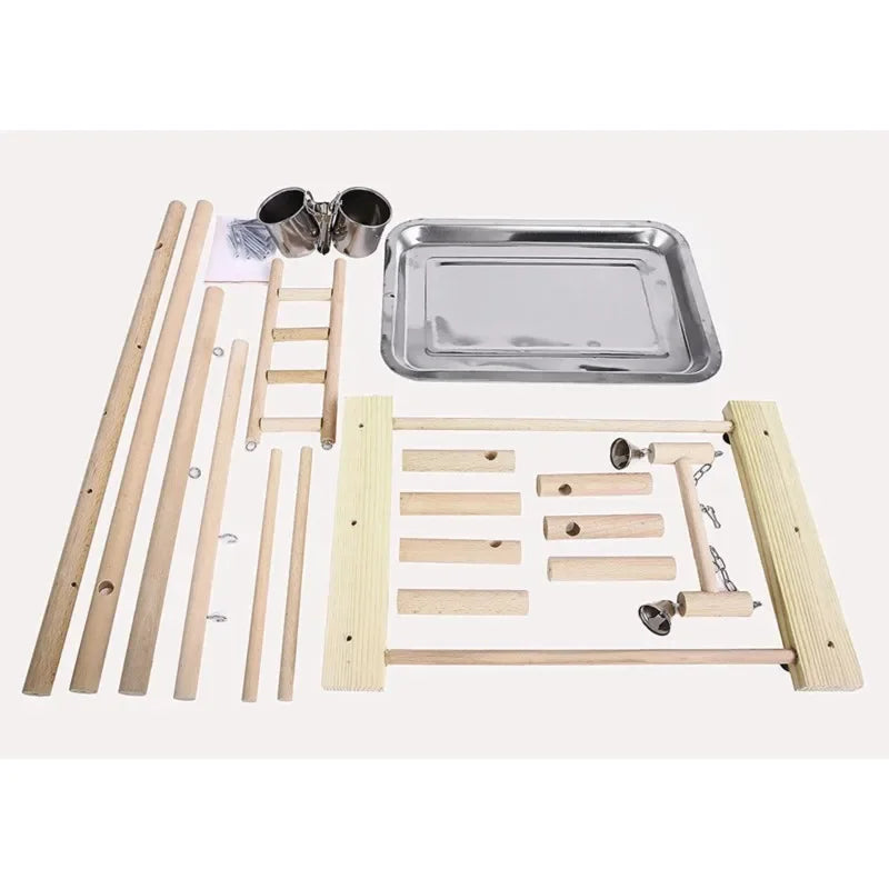 Parrot Playstand Bird Plays Stand Cockatiel Playground Wooden Perch Gym Playground Ladder with Metal Feeder Plate Toy