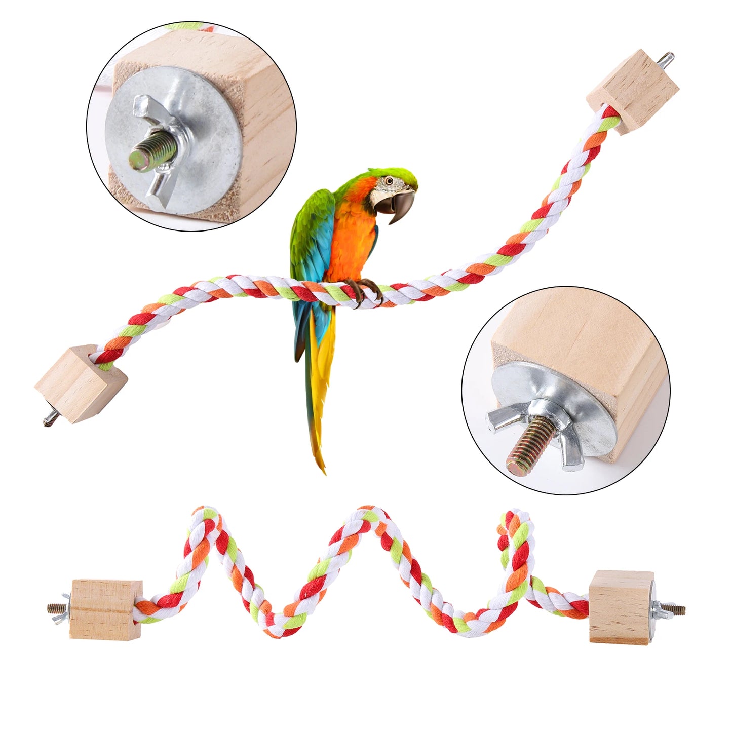 Pet Bird Rope Hanging Parrot Perch Rope Colorful Cotton Rope Toy Elastic Budgie Climbing Chewing Toy Bird Swing Stand Pet Toy