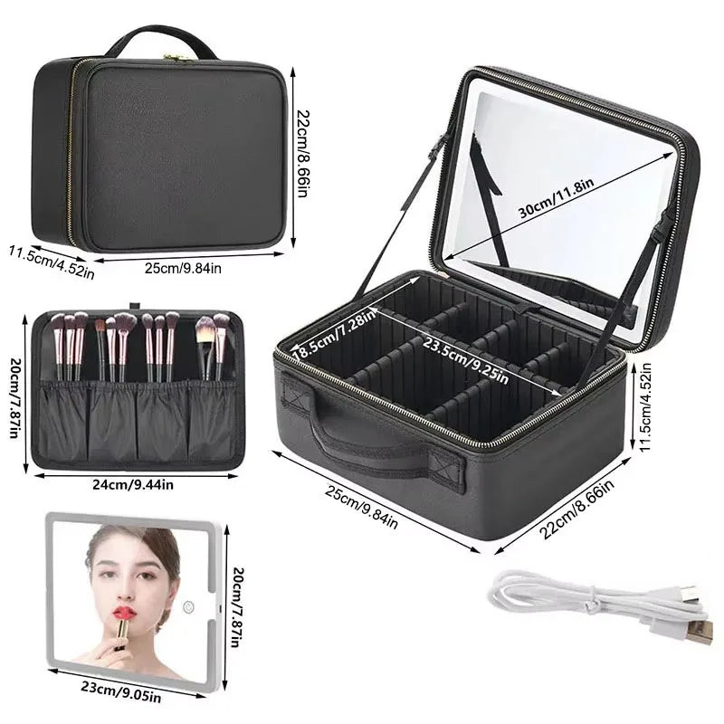 Smart LED Travel Makeup Case with Mirror Large Capacity Organizer for Women and Beauticians
