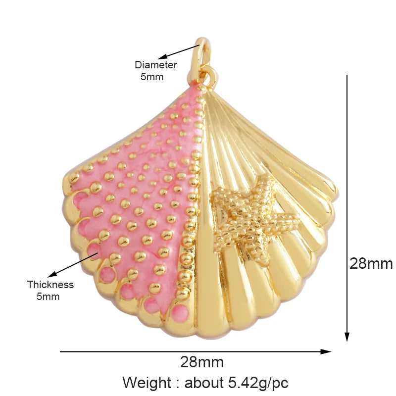 Fish Monta Ray Sea Conch Shell Coral Charm Pendant Gold Plated Zircon Jewelry