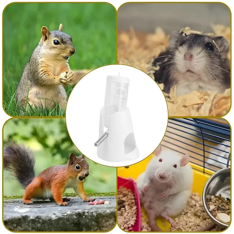 Small Animal Plastic Water Bottle with Stand Holder Drip-proof Pet Water Bottle with Food Bowl for Hamster Guinea Pig Rabbit