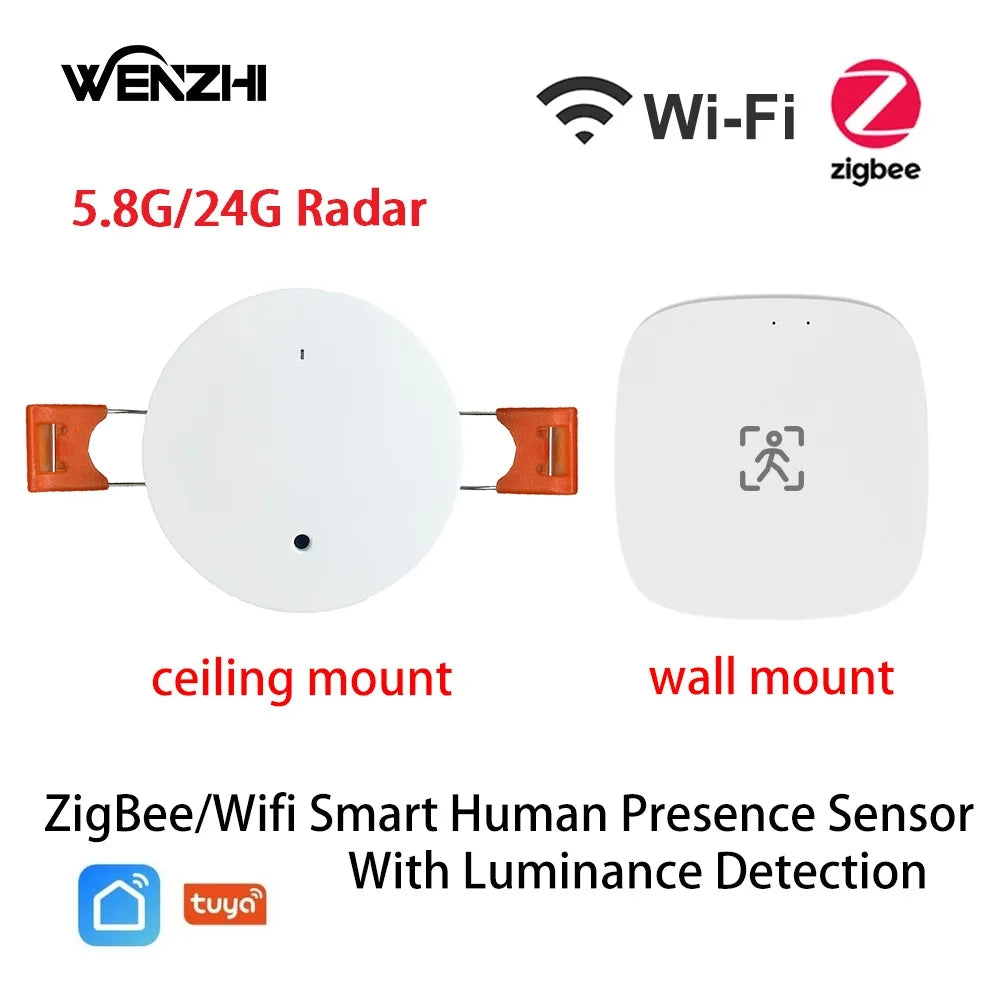 Sensor de movimiento de presencia humana ZigBee Wifi MmWave con detección de luminancia/distancia 5/110/220 V Tuya Smart Life Home Automation