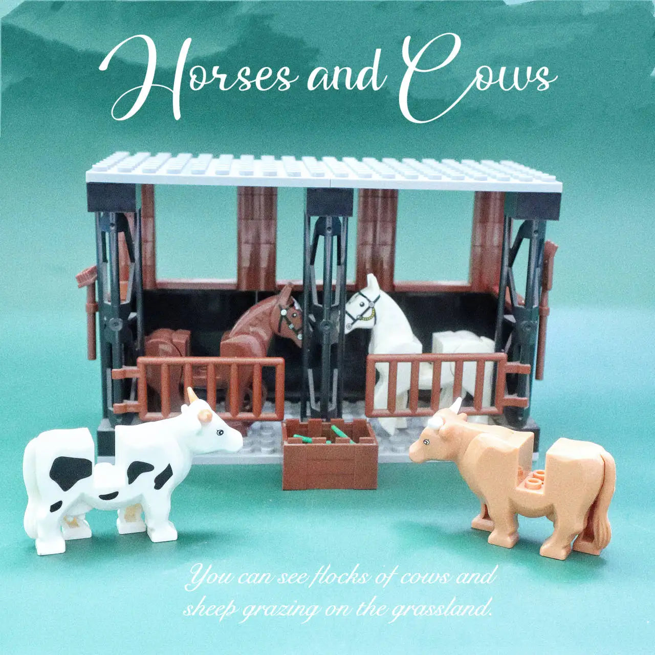 MOC Horse Stable Building Blocks Set City Farm Cowshed Construction Toy for Kids Creative Play Birthday and Christmas Gift