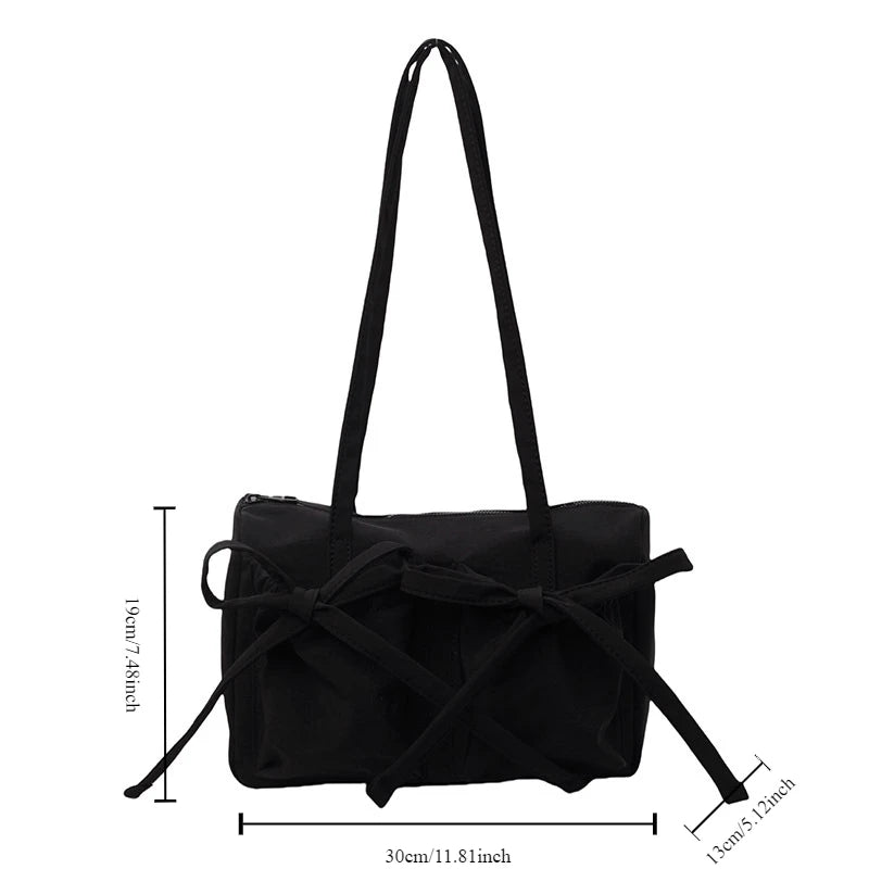 2024 New Korean Bow Nylon Shoulder Bag Fashionable and Sweet Design Tote Bag Folded Large Capacity Commuter Women's Handbag