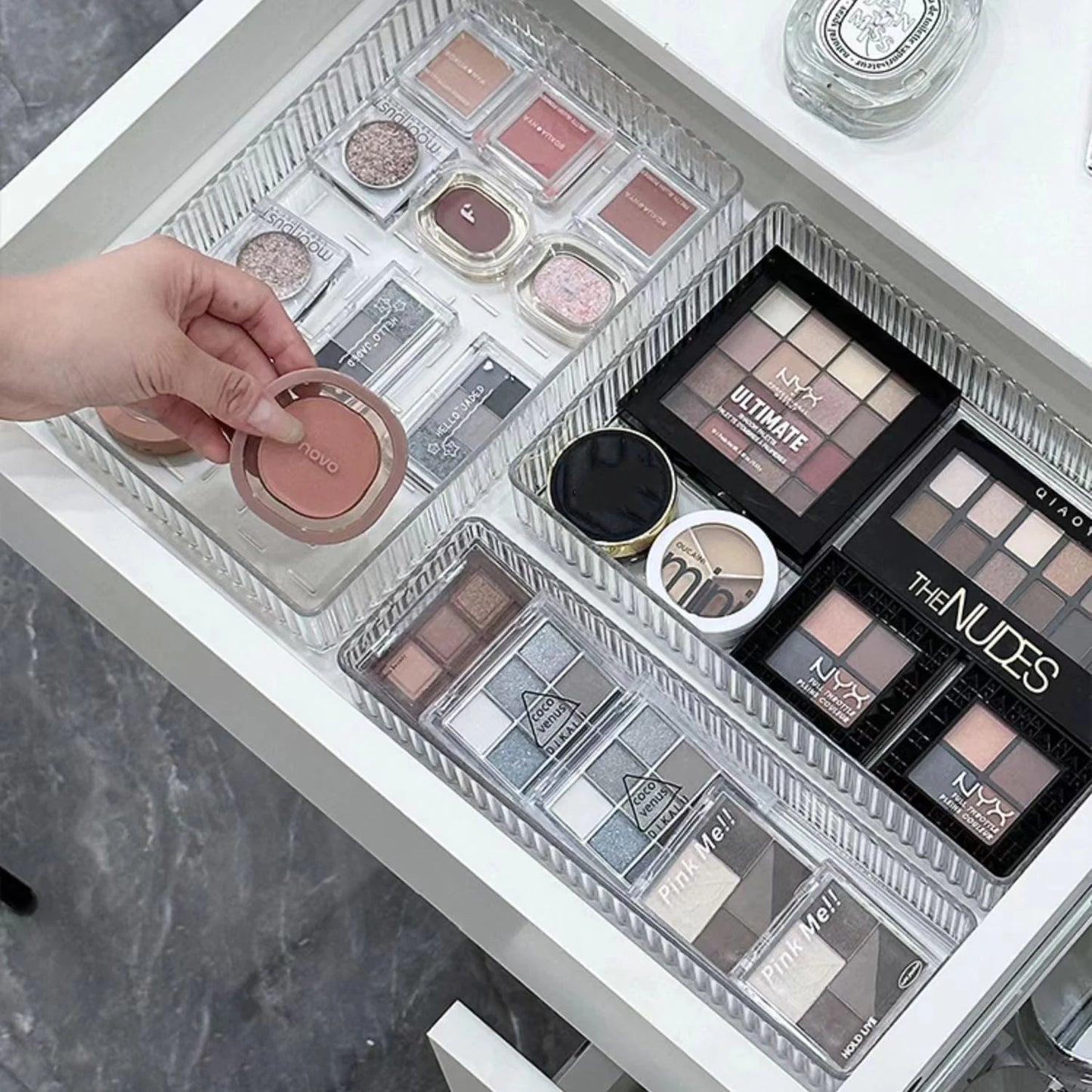 Clear Plastic Drawer Organizers Set for Bathroom and Vanity Storage Bins