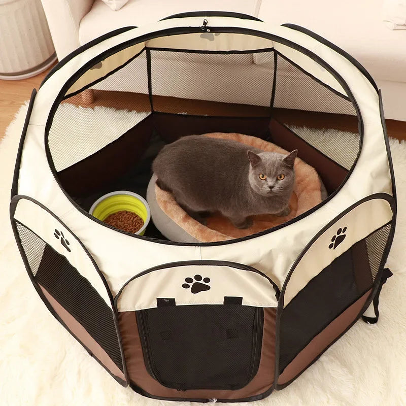 Foldable Pet Tent Kennel Cat Delivery Room Octagonal Fence Puppy Shelter Detachable Summer Pet Tent Outdoor Cat Cage Dog Fences