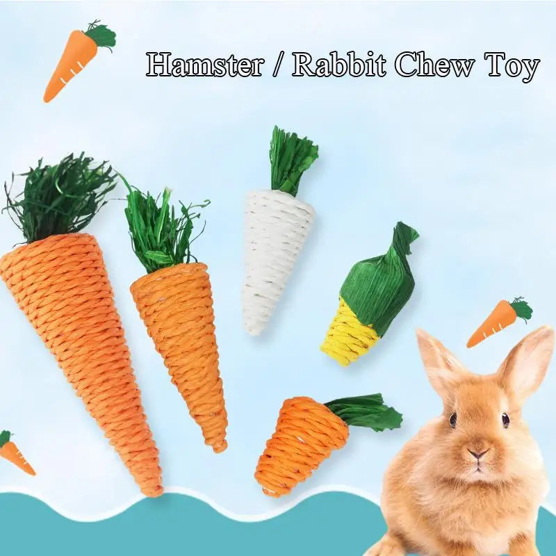 Cute Hamster Rabbit Chew Toy Bite Grind Teeth Toys Corn Carrot Woven Balls For Tooth Cleaning Radish Molar Toys Pet Supplies