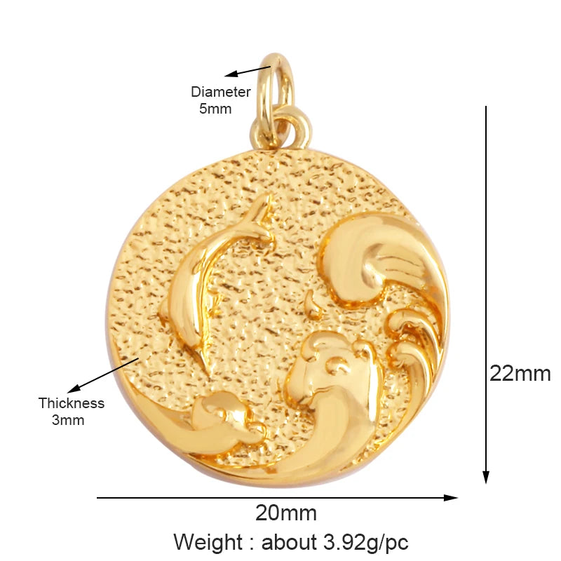 Fish Monta Ray Sea Conch Shell Coral Charm Pendant Gold Plated Zircon Jewelry