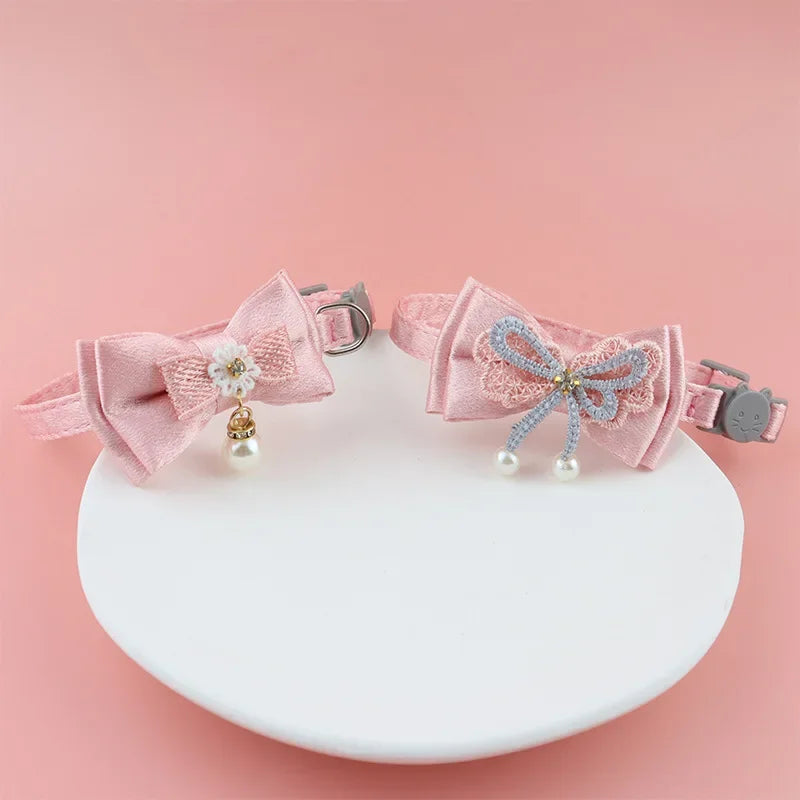 Pet Collar Pink Lace Bow Hanging Bead Cat Choker Bell Dog Cat Supplies Pet Accessories Dog Accessories Dog Cat Products