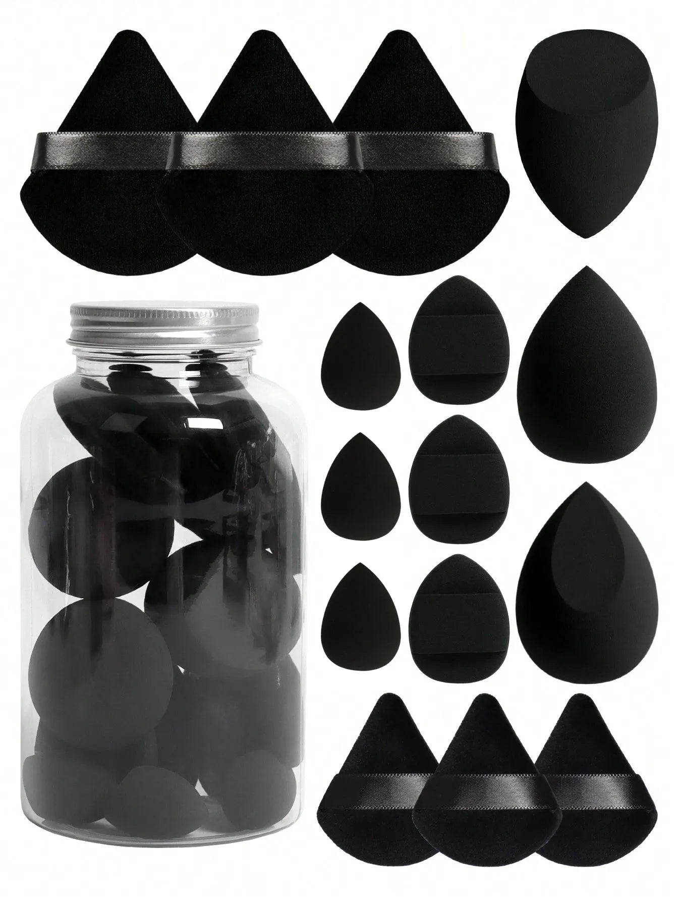 15pcs Makeup Sponge Set With Storage Jar For Flawless Application