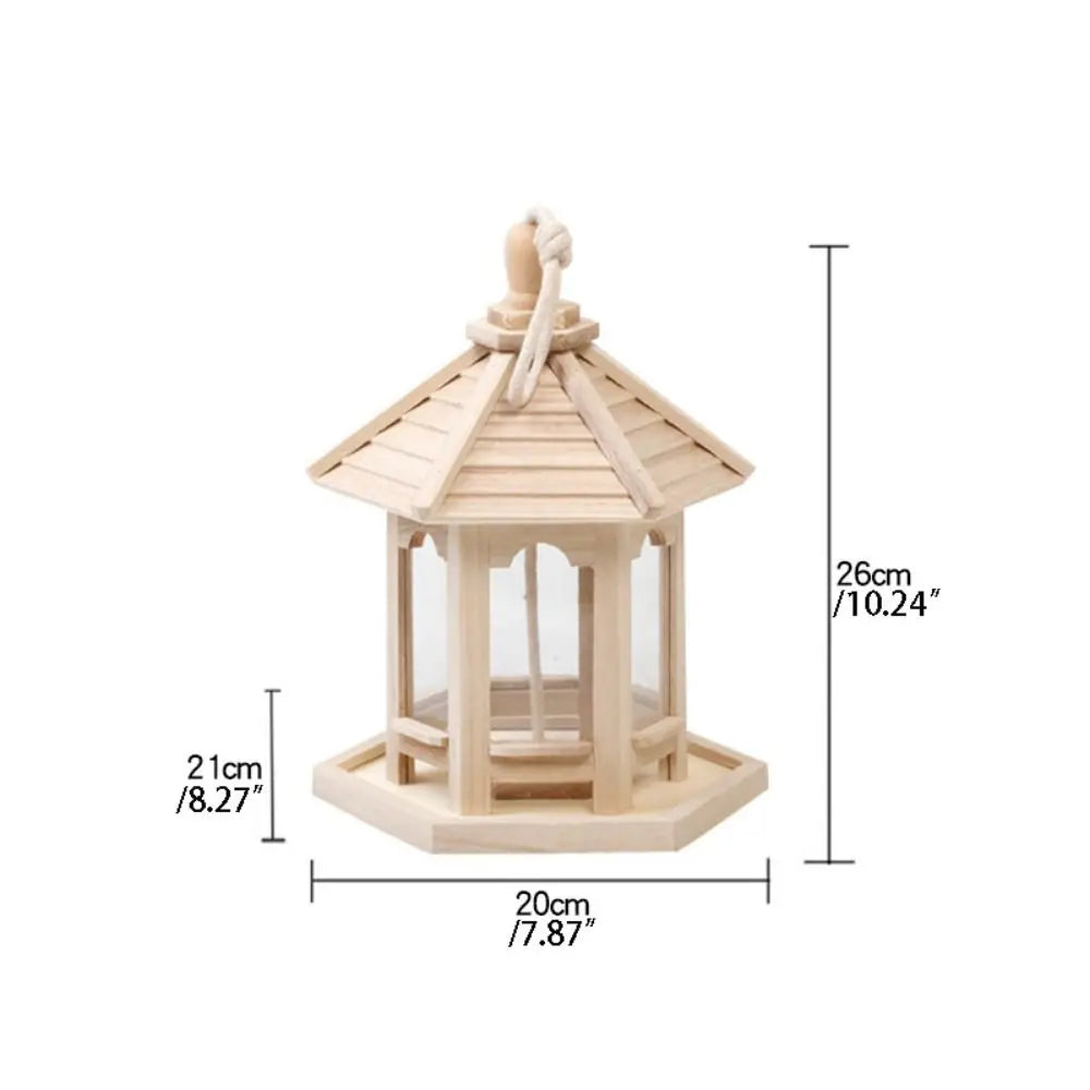 Durable House Shape Bird Feeder House Hanging Wooden Pet Feeder Box Bird Food Dispenser Balcony