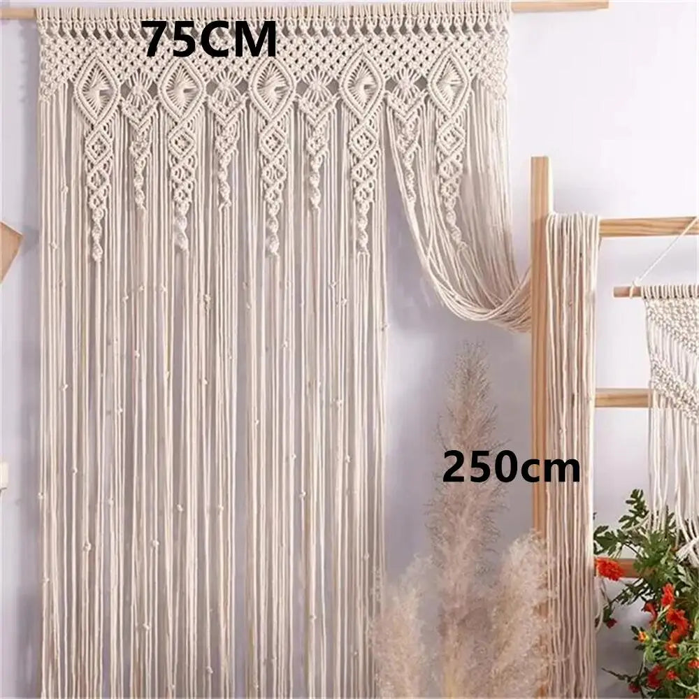 Hand-Woven Macrame Cotton Door Curtain Tapestry Boho Art