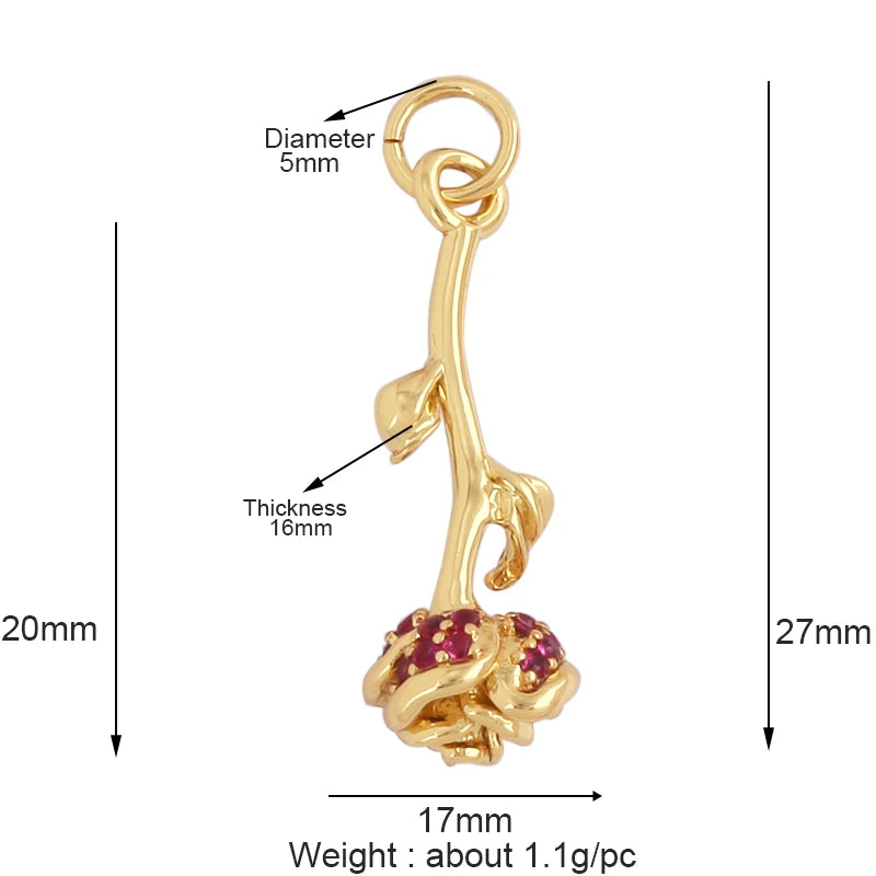 Sweet Colorful Sun Rose Flower Charm Pendant 18K Gold Necklace