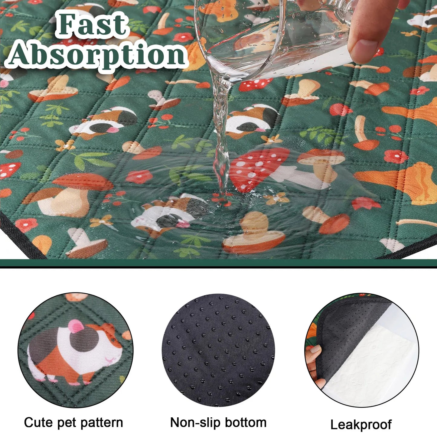 Guinea Hamster Cage Mat, Pee Pad, Washable Small Pet Bedding, Waterproof Super Absorbent , Non-Slip Mat for Small Animals