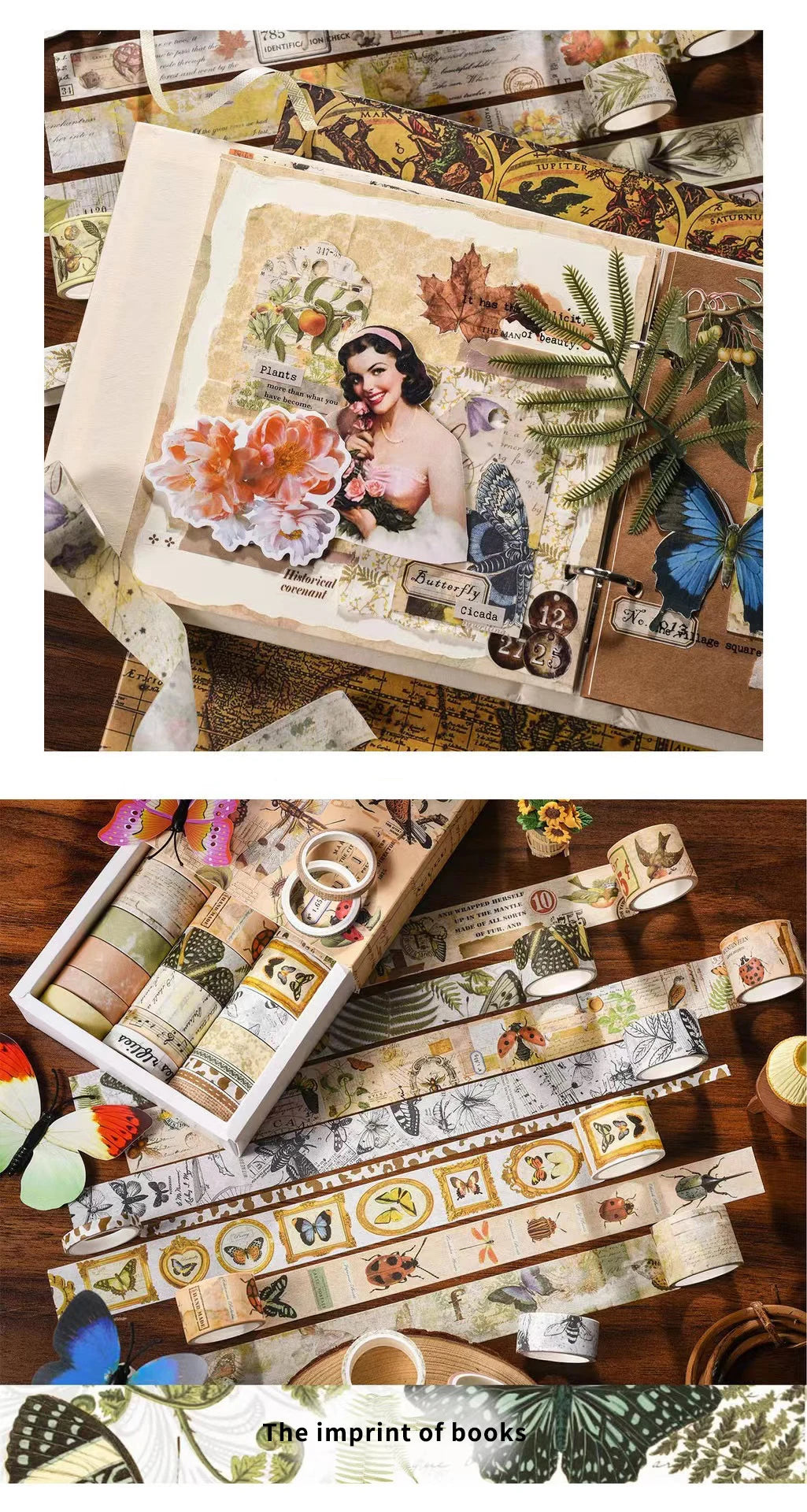 20 Roll in Set and Paper Tape Retro Imprint Series Handmade Account Photo Album Diary DIY Decorative Stickers