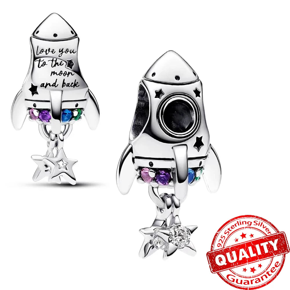 Authentic 925 Sterling Silver Charm Sparkling Star Moon Sun Pendant Jewelry Gift