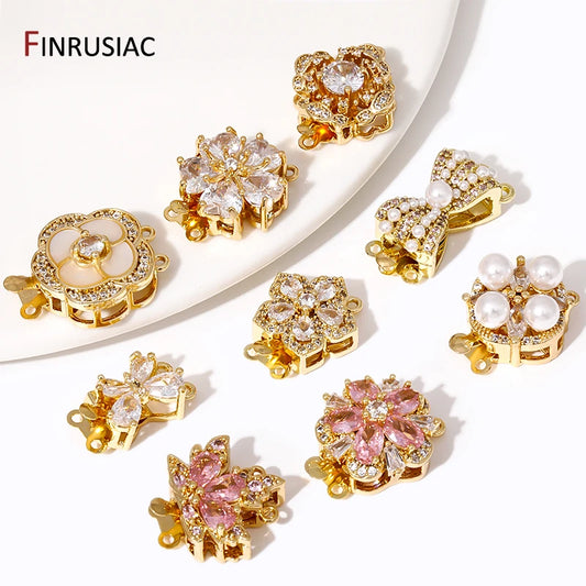 Multi Styles 18K Gold Plated Brass Flower Safety Clasps for DIY Jewelry