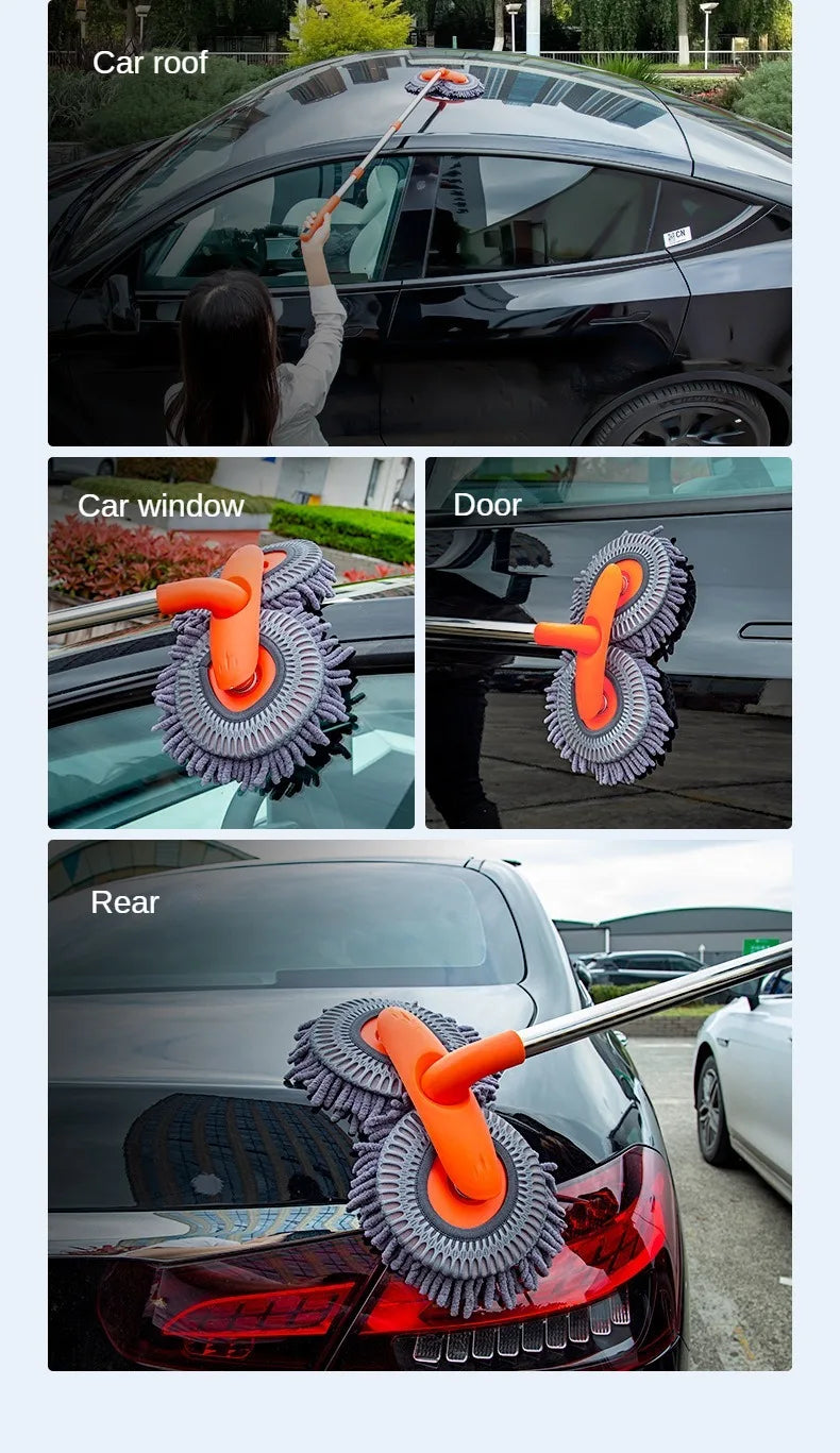 LEIBOO Telescopic Car Cleaning Brush Mop with Double Brush Head for Roof and Window Washing