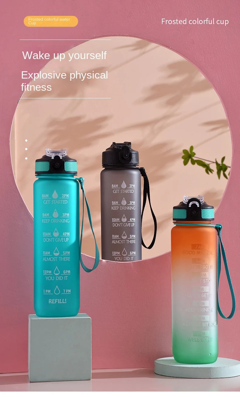 1pc 1000ml Large Capacity Gradient Water Bottle with Straw