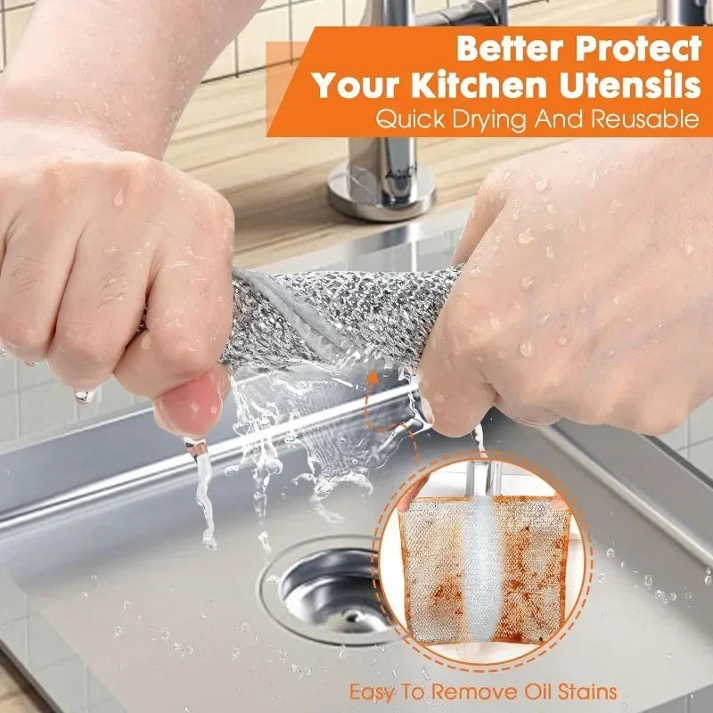 Double Layer Steel Wire Cleaning Cloths for Home and Kitchen Durable Metal Rags and Dishcloths for Efficient Washing and Cleaning