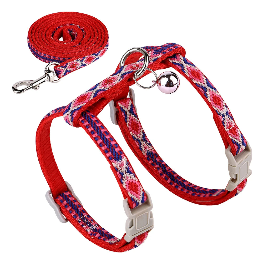 Nylon Cat Harness Vest Leash Lead For Kitten Puppy Adjustable Small Medium Cats Dog Harness With Bell Accessories Leash Set