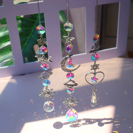 1pc Crystal Wind Chime Moon Sun Catcher Diamond Prisms Home Decor