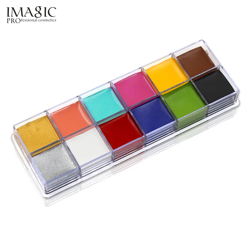 IMAGIC 12 Colors Flash Tattoo Face and Body Paint Set for Halloween Parties and Fancy Dress Makeup