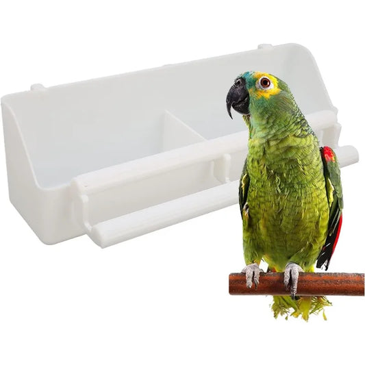 Bird Feeder No Mess Cage Hanging Feeder Cup Pet Bird Food Double Plastic Seed Water Feeder Dispenser Standing Frame for Parrots