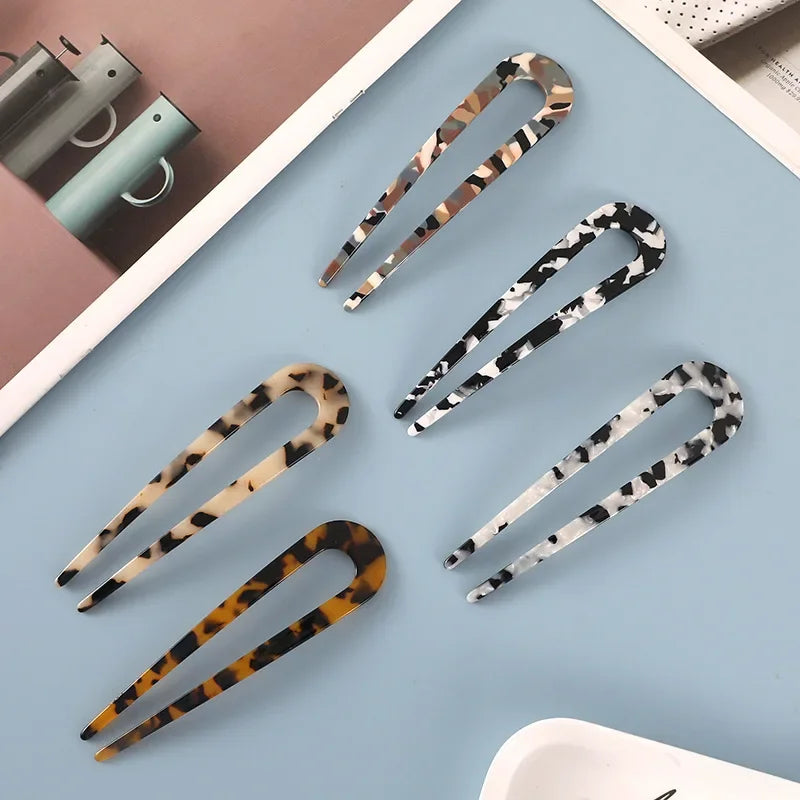 Fashion Acetate Hair Sticks for Women Shell Hair Clip Hair Pins U Shape Girls Hairpins Hair Bun Maker Wedding Hair Accessories