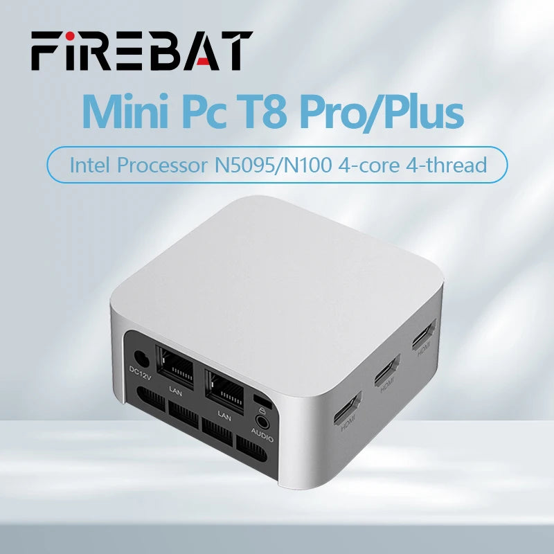 Mini PC FIREBAT T8 Pro Plus Intel Celeron N5095 N100 Computadora de escritorio para juegos 8GB 16GB 256GB 512GB DDR4 DDR5 WIFI5 BT4.2