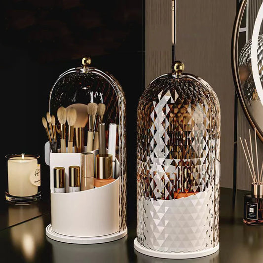 Makeup Brush Holder with Lid Diamond Birdcage 360 Rotating Organizer