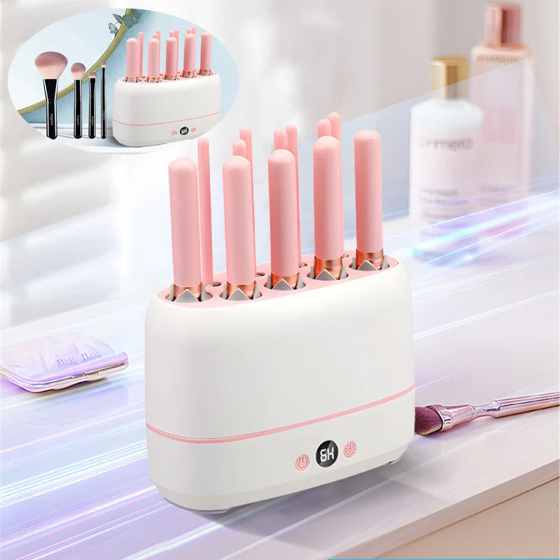 Electric Makeup Brushes Drying Machine 2 in 1 Automatic Electric Makeup Brush Cleaner and Dryer 12 Holes Cosmetic Puff Cleaner