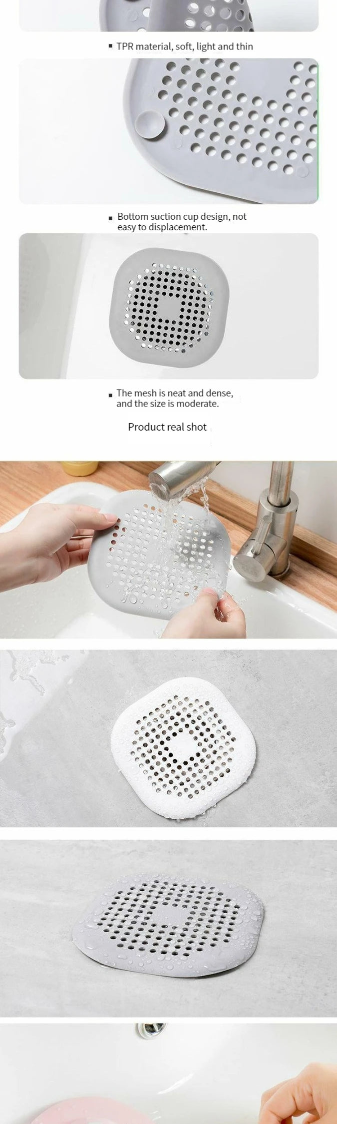 Durable Silicone Square Shower Drain Cover Prevents Sink Clogging, Shower Drain Strainer, Adsorption Sink Strainer, Convenient