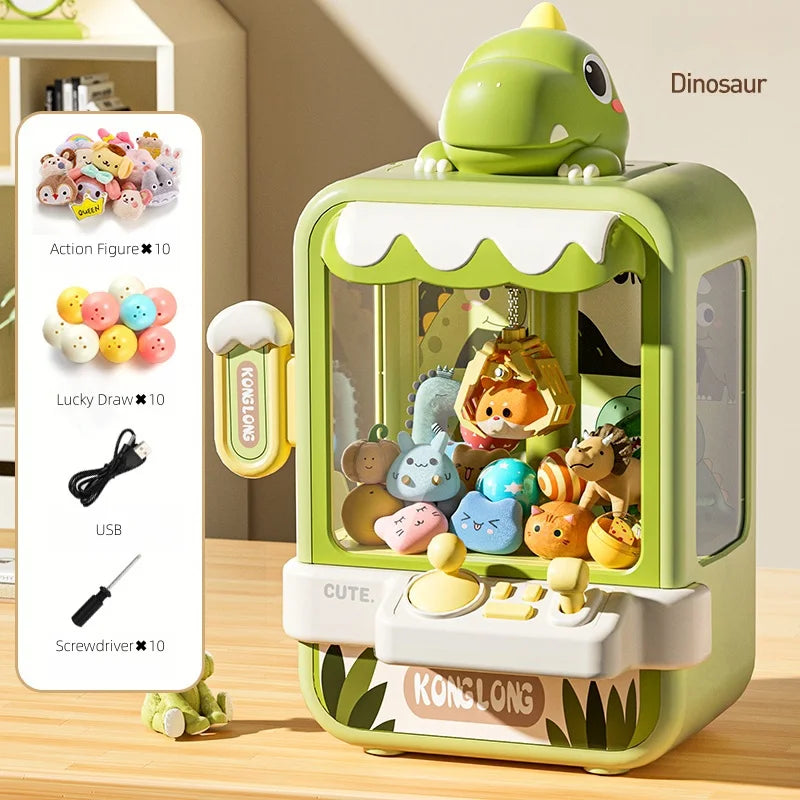 Dinosaur Claw Machine Toy Electronic Arcade Game Mini Vending Machine with Music Adjustable Settings Perfect Birthday Gift for Kids