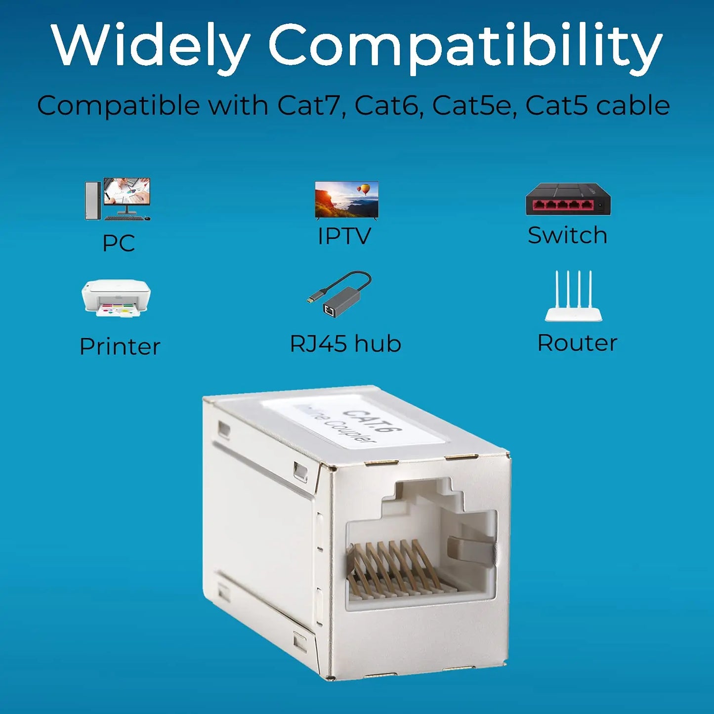 Acoplador extensor Ethernet ZOERAX RJ45 de 10 Gbps, conector hembra a hembra de acoplador Ethernet Cat7 para cable Cat7/Cat6/Cat5e