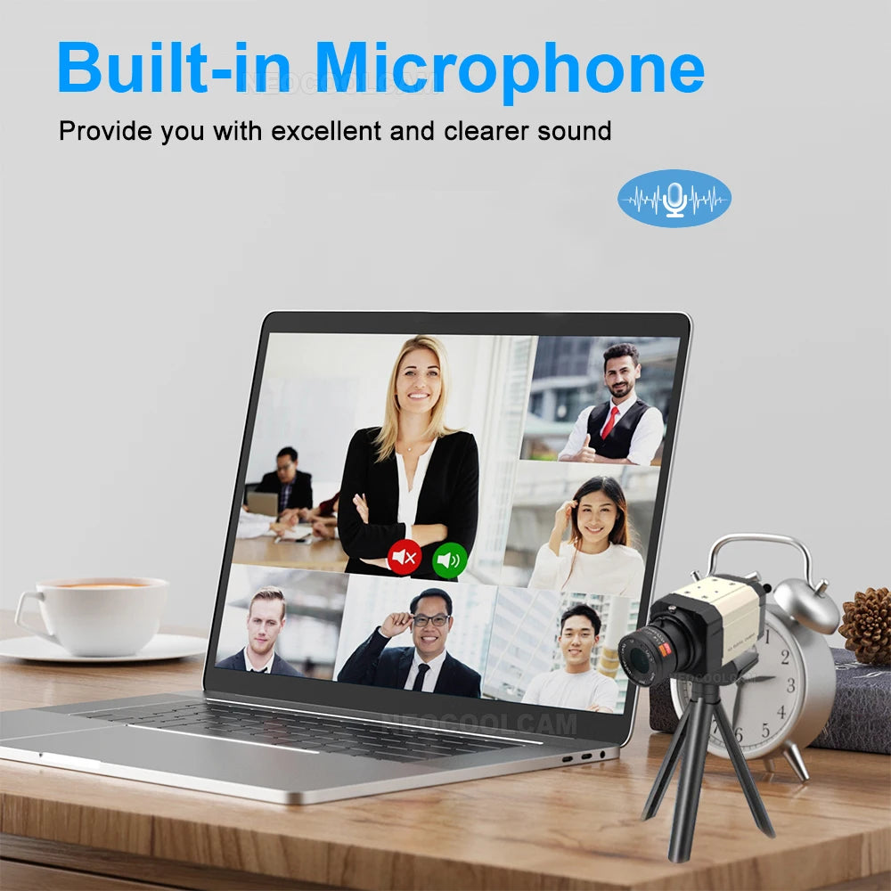2K Full HD Webcam with Microphone and 3MP Varifocal Lens for YouTube Streaming and Video Calling