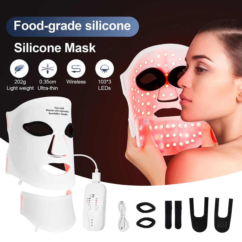 Silicone LED Mask Face With Neck 7 Colors Photon Therapy