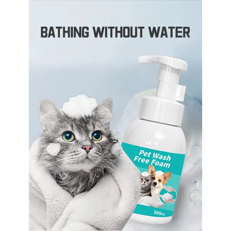 Waterless Pet Shampoo Foam for Dogs Cats 300ml Deodorizing Dry Bath with Odor Removal No-Rinse Cleaning Formula