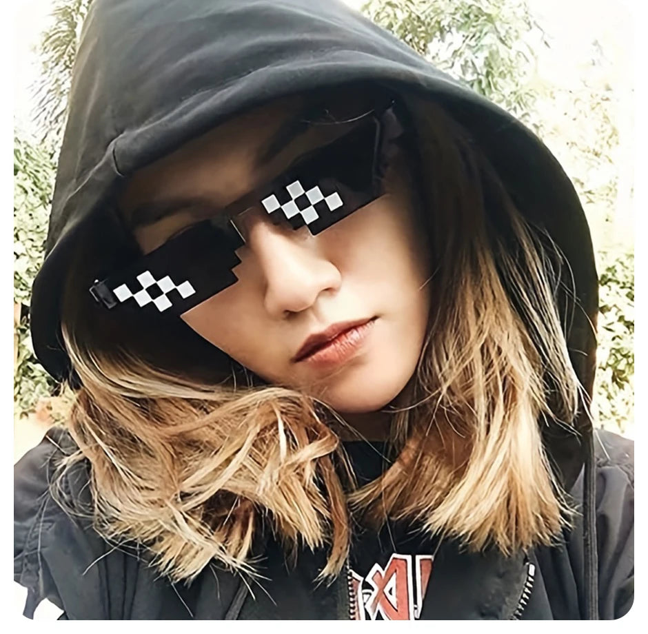 2Pcs Mosaic Sunglasses Vintage Pixelated Shades for Party