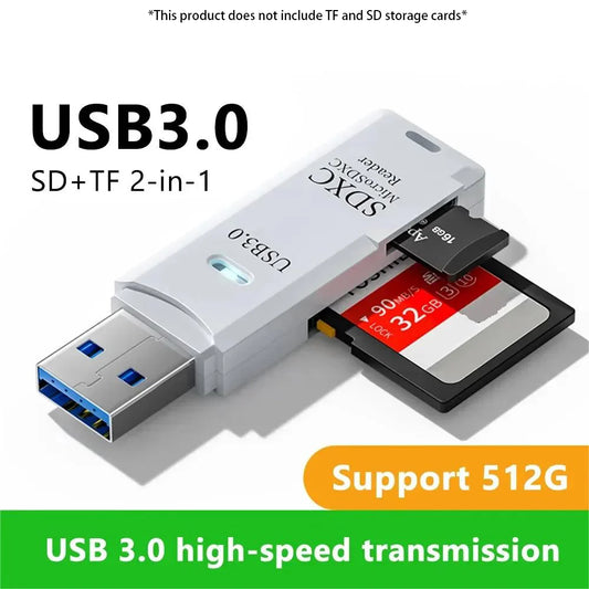 Lector de tarjetas USB 3.0/2.0 de alta velocidad 2 en 1 multifuncional compatible con TF+SD, computadora, tableta, cámara, computadora portátil y montaje en automóvil