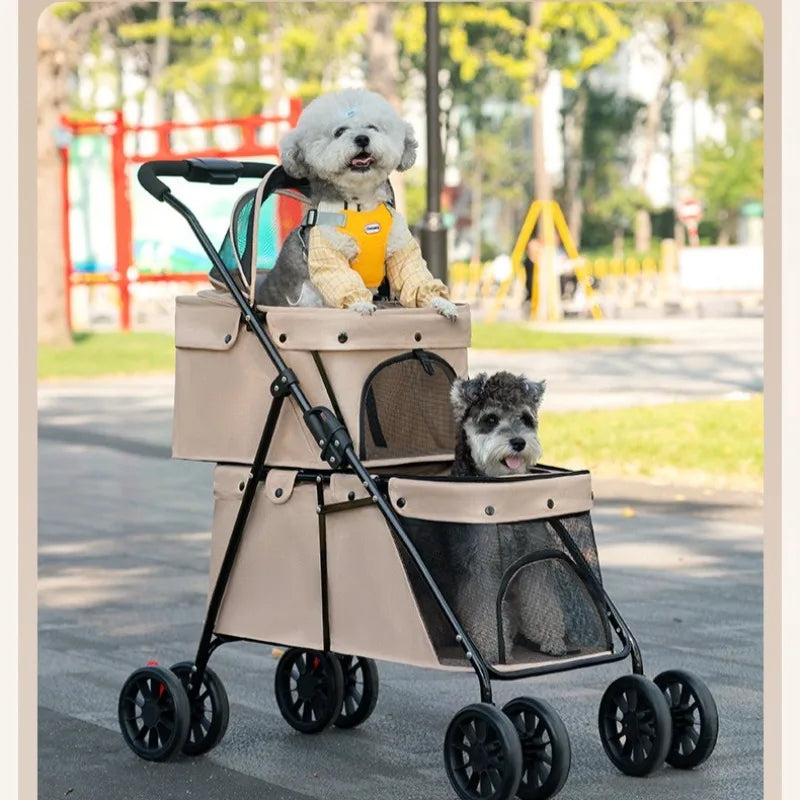 Double Pet Stroller  One-Hand Folding Dog Stroller for Small Medium Dogs Cats Travel 24KG Max Pet Carrier Cat Dog Carrier