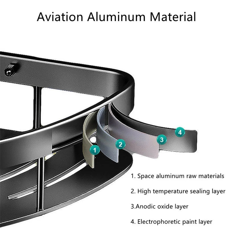 Estante de baño de aleación de aluminio, estante para champú, organizador de almacenamiento de maquillaje, estante de ducha, accesorios de baño, estante de esquina de pared sin taladro