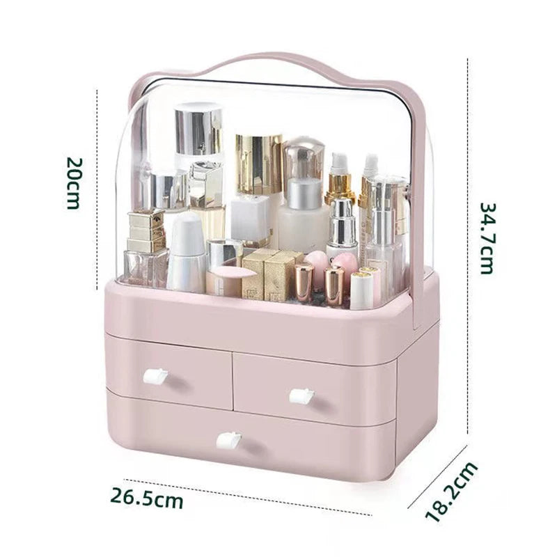 Dust Proof Desktop Makeup Organizer with Drawer for Skincare and Cosmetics Storage