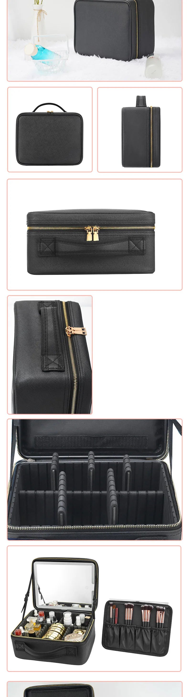 Smart LED Travel Makeup Case with Mirror Large Capacity Organizer for Women and Beauticians