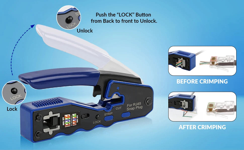 ZoeRax RJ45 Crimp Tool Pass Through Crimper Cutter for Cat6a Cat6 Cat5 8P8C Modular Connector Ethernet All-in-one Wire Tool