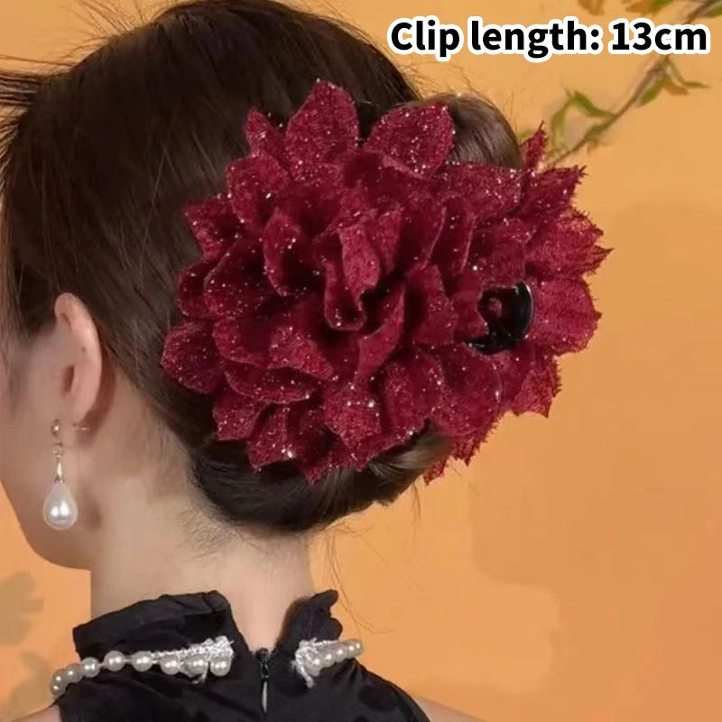 1Pcs Black Mesh Flower Hair Clip Women Shark Ponytail Clip Headdress Temperament Flower Hair Claw Headwear Hair Accessories