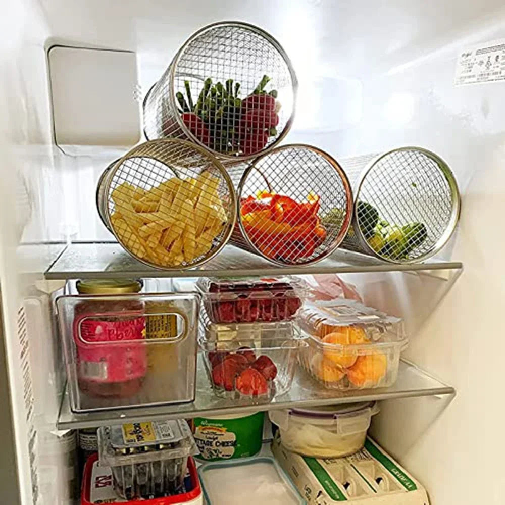 Rolling BBQ Basket – Stainless Steel Grilling Mesh Rack for Vegetables, Fish & Meat, Ideal for Camping BBQs